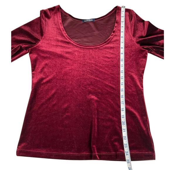 Boston Proper Velvet Top Medium Burgundy Scoop Neck 3/4 Sleeve Stretch Blouse - Picture 6 of 10